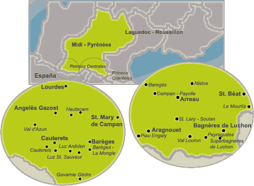 Mapa de los Midi Pirineos Franceses