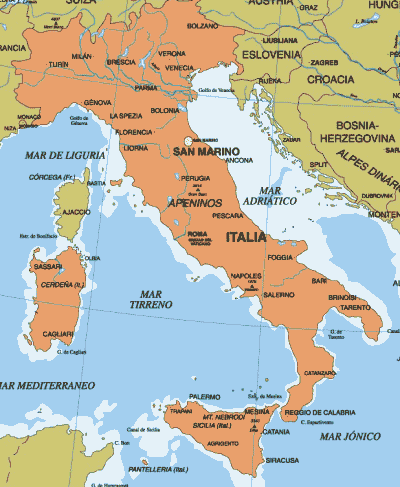 Mapa geografico de Italia